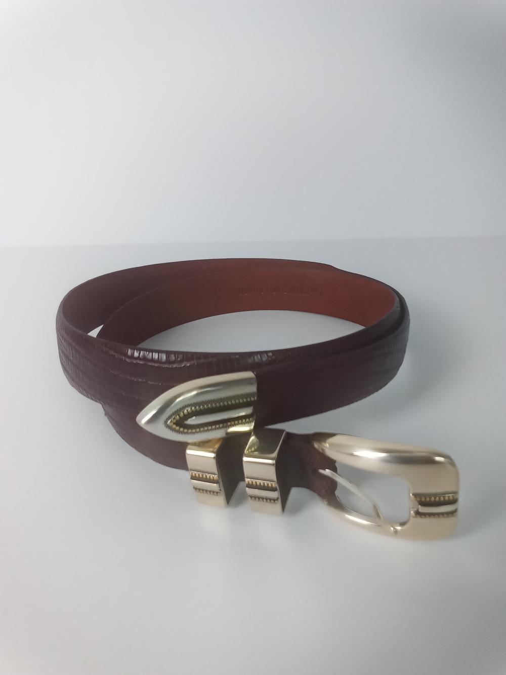 Johnston And Murphy Brown Croc Leather Men's Belt Hand Tooled Buckle